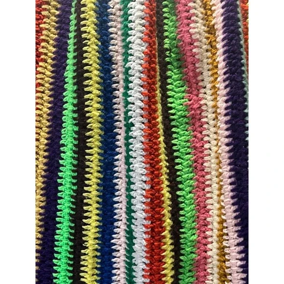 Handmade Crochet Blanket Throw Rainbow Stripe Fringe Boho 90x50 - Picture 2 of 4